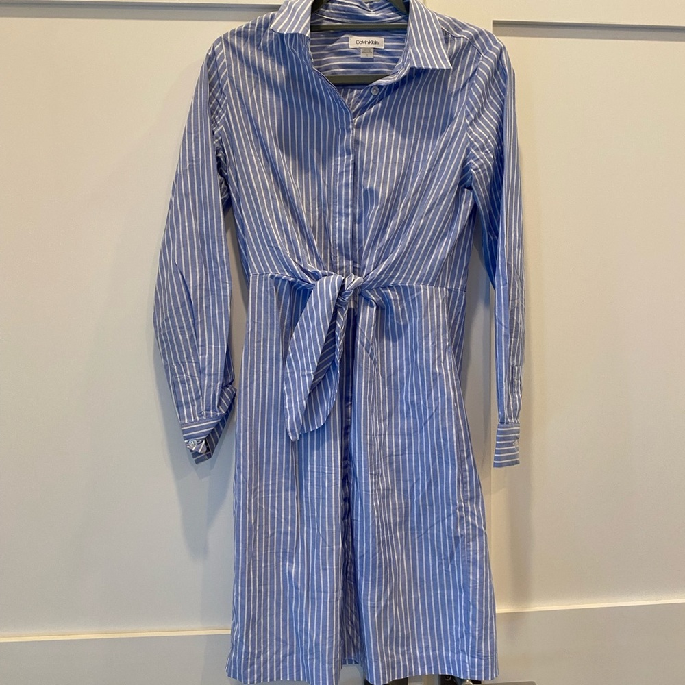 Blue and White Striped Calvin Klein Dress